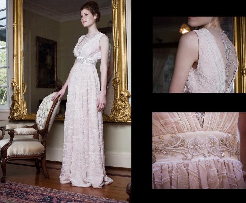 vintageinspired ivory wedding dress with netted, embroidered