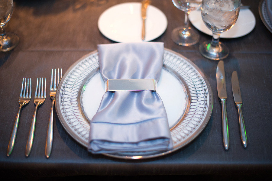 ice blue silver wedding colors reception table place setting