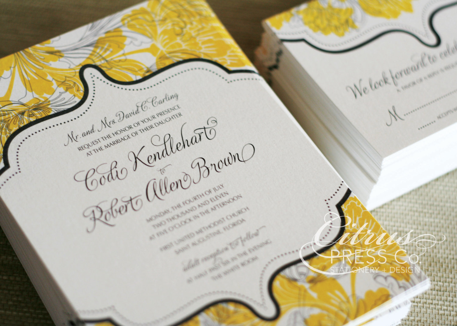Budget Wedding Invites budget wedding ideas diy invitations from etsy yellow black cream damask.original - Budget Wedding Invites