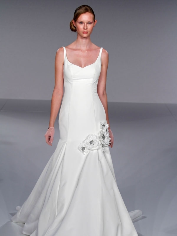 White simple and sophisticated vneck mermaid wedding dress with