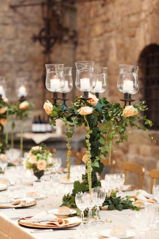 Glam Candelabra Centerpieces Topped with Flowers