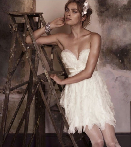 Baby doll wedding dress by Jenny Packham with a deep sweetheart neckline