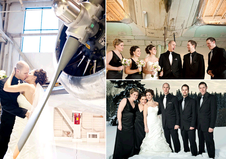 Unique photo opp spot Aviation museum! Bride, groom and wedding party
