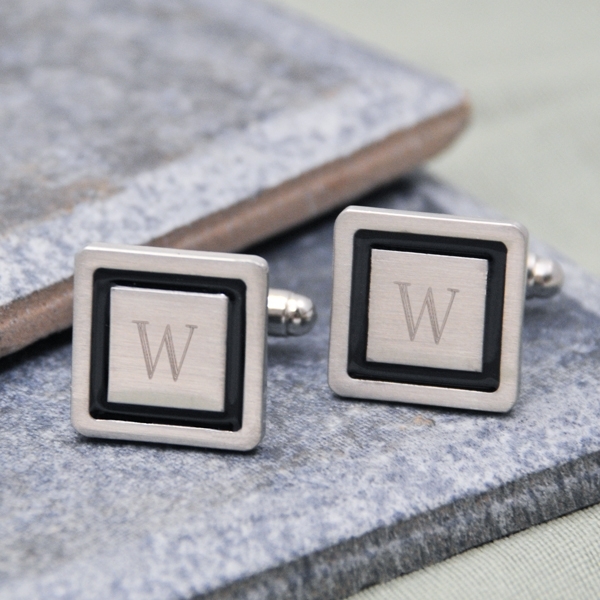Stylish square designer cuff links with black border