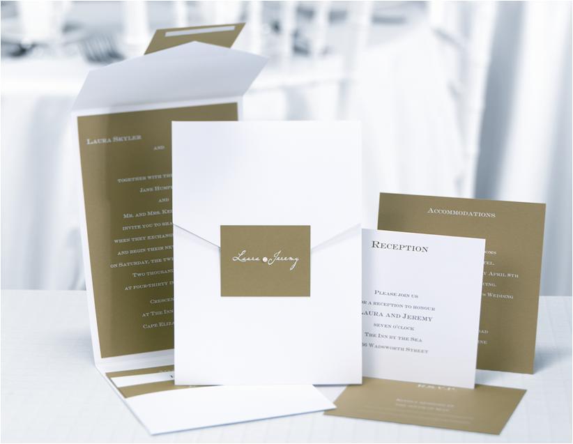 Olive green and white custom pocket style wedding invitations from Jean M