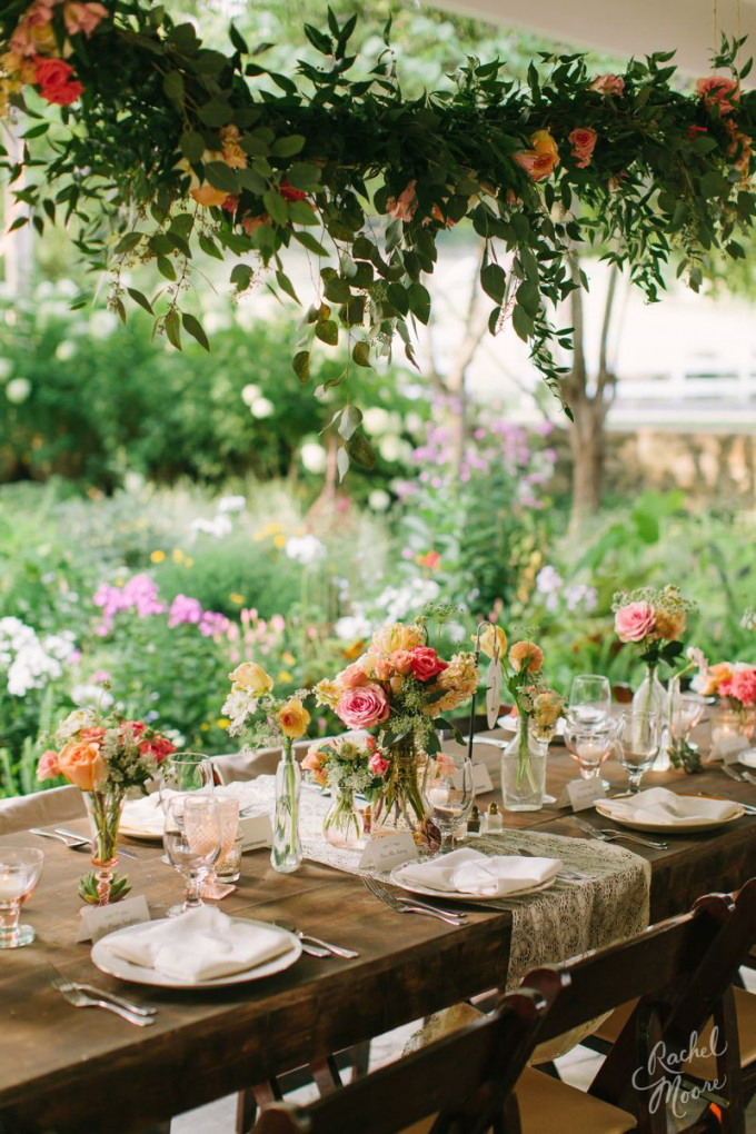 Colorful Summer Tablescape with Suspended Flowers