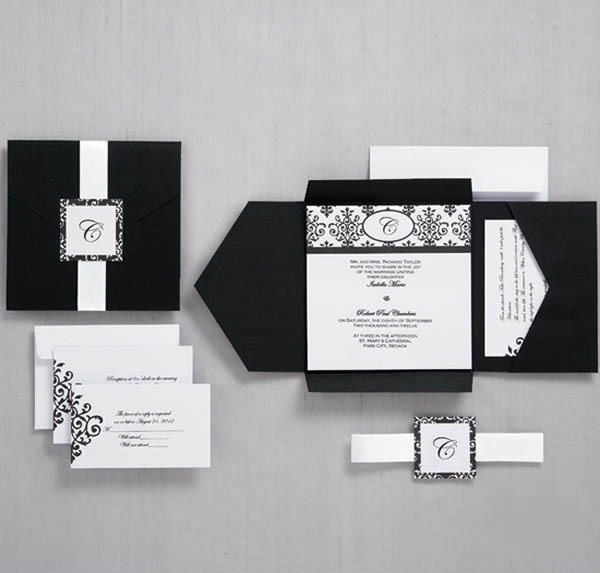 Black pocket wedding invitations