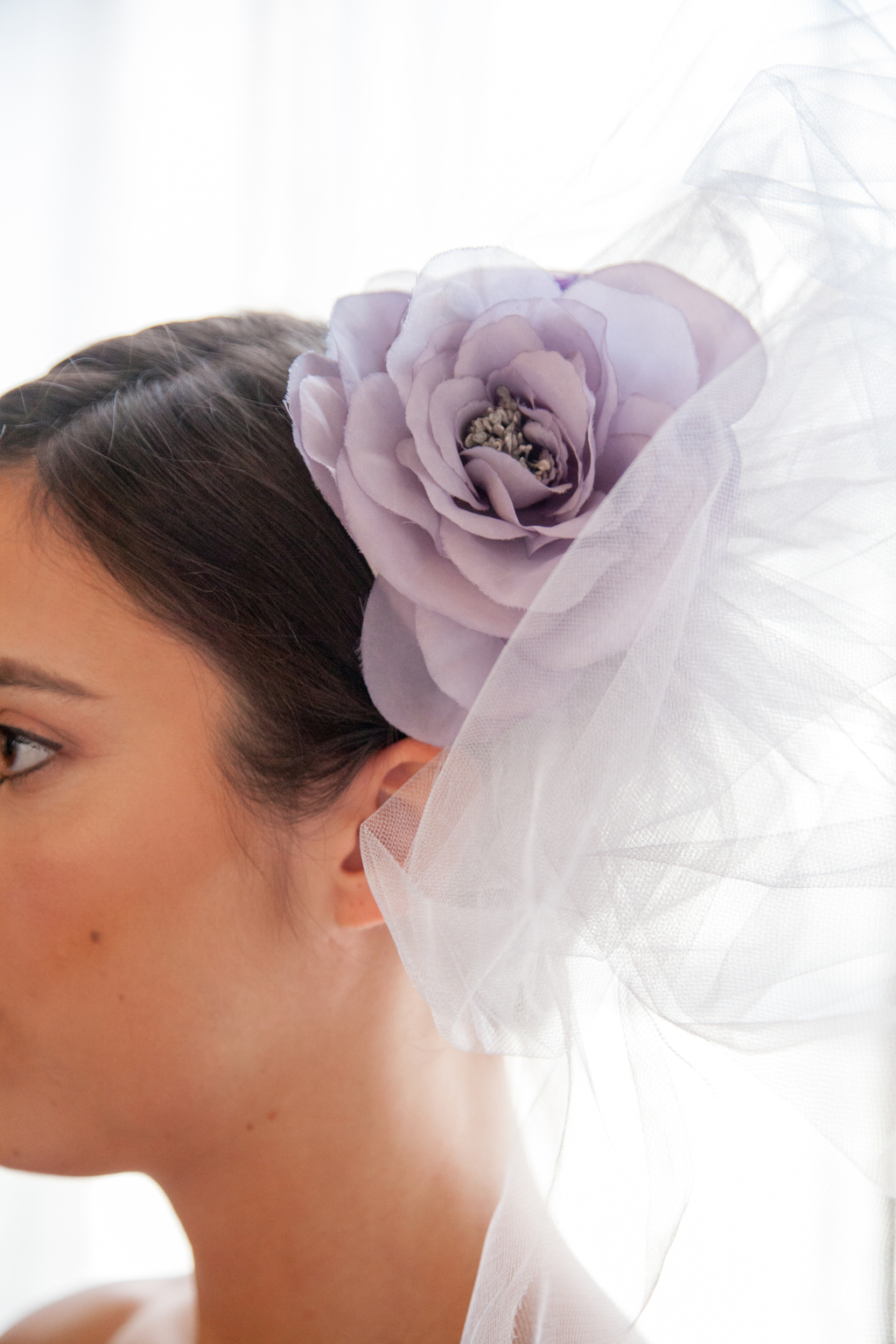 Thea Lavender Tulle Fascinator with Flower Embellishment