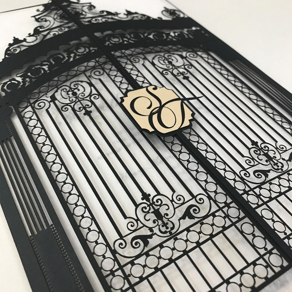 Laser cut Flagler Museum gates invitation