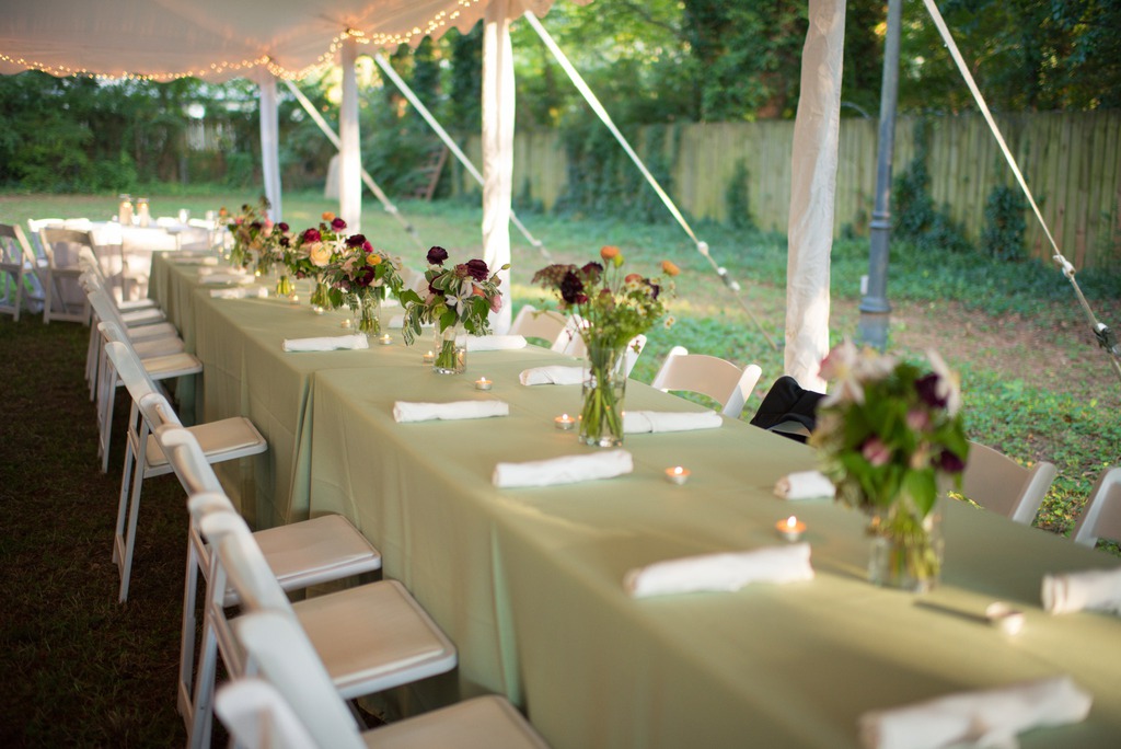 Outdoor dinner setup, reception