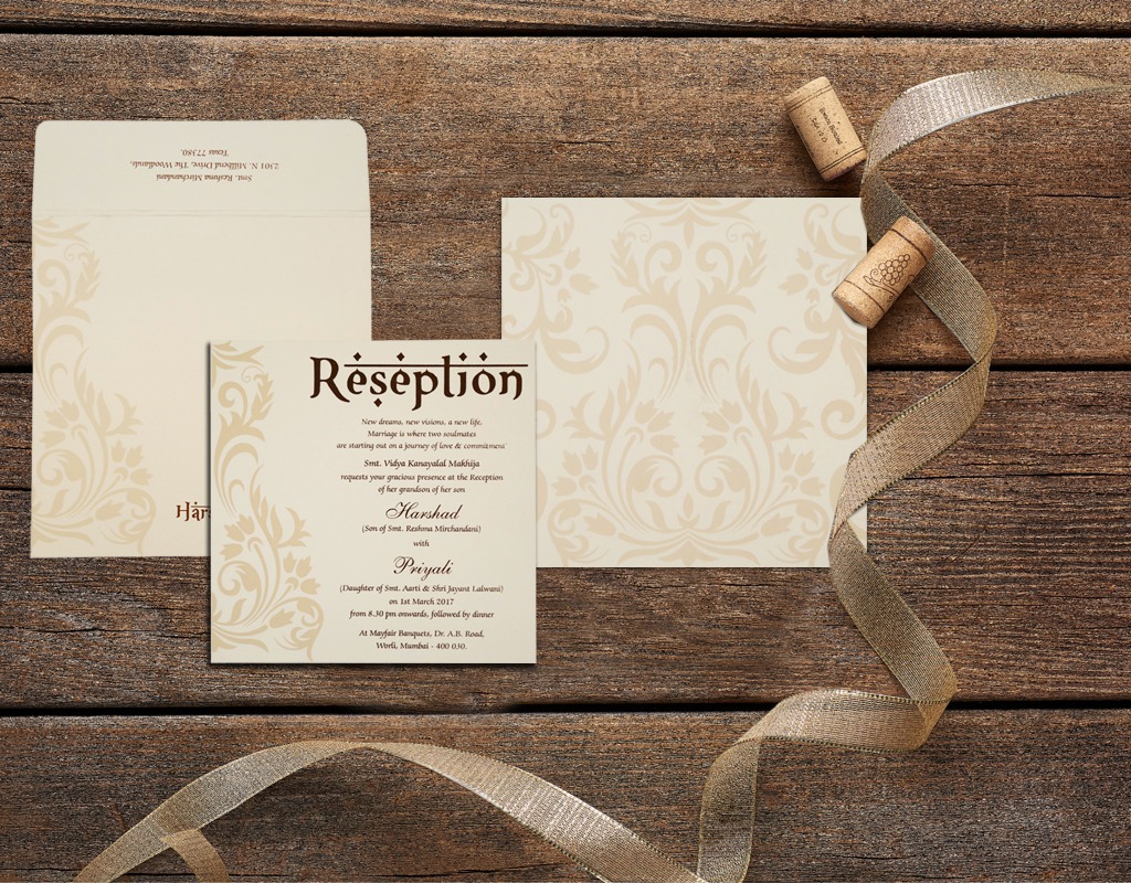 Ivory Matte Screen Printed Wedding Card