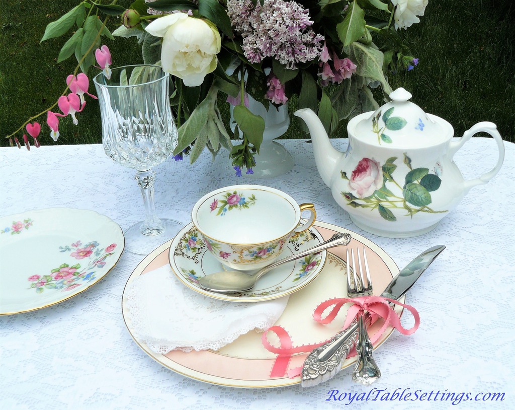 Vintage dinner plates, teapots, crystal glassware
