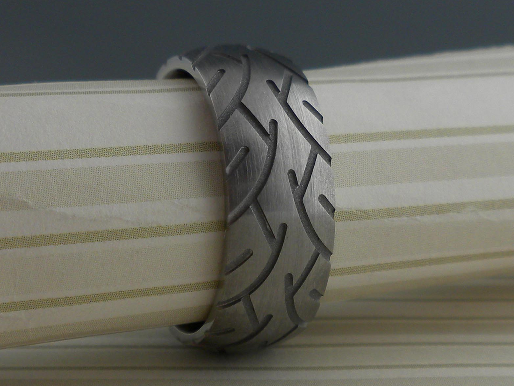 Motorcycle Tire Tread Titanium Wedding Ring