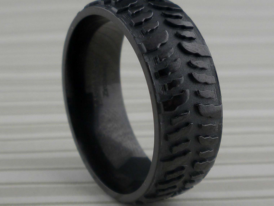 Black Zirconium Mud Tire Tread Wedding Ring