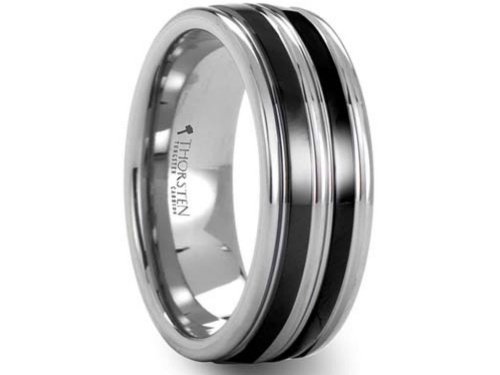 Thorsten Grooved Tungsten & Black Ceramic Wedding Ring