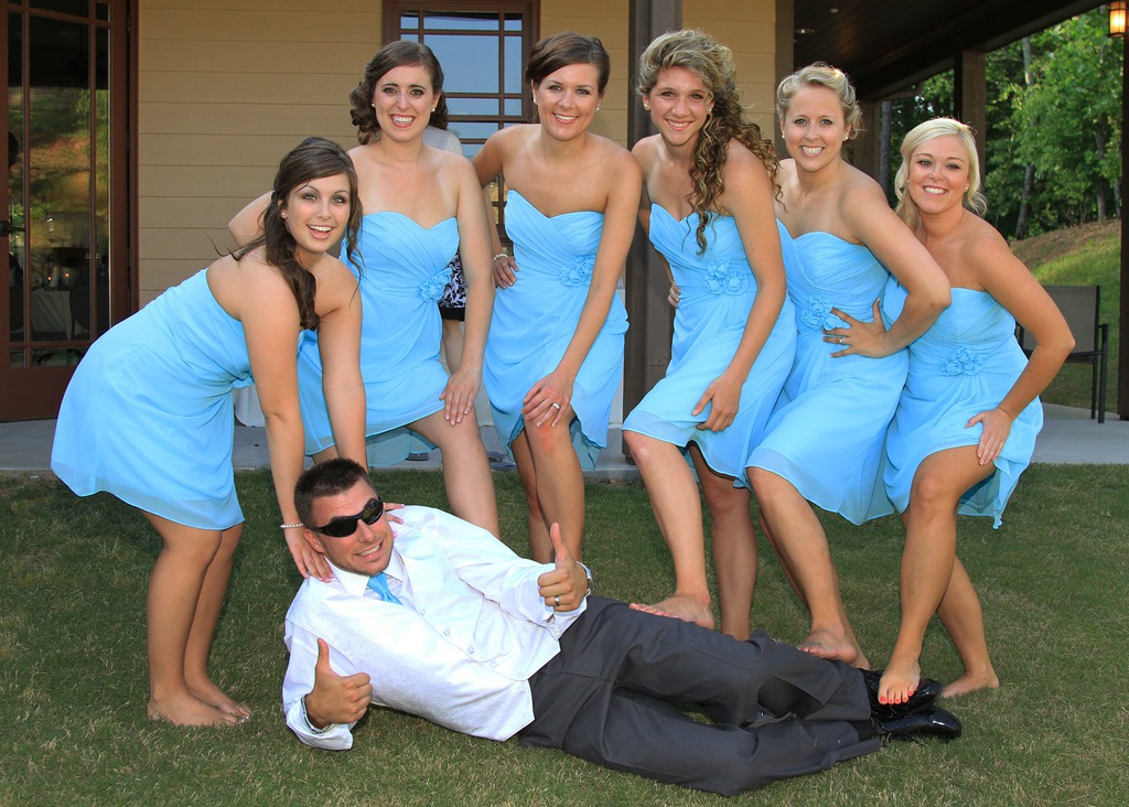 Bride and groom with bridesmaids Clearance