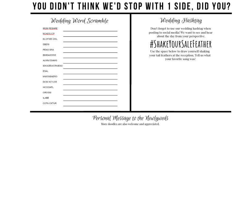 Fun and interactive guest book designed by Sale Feather