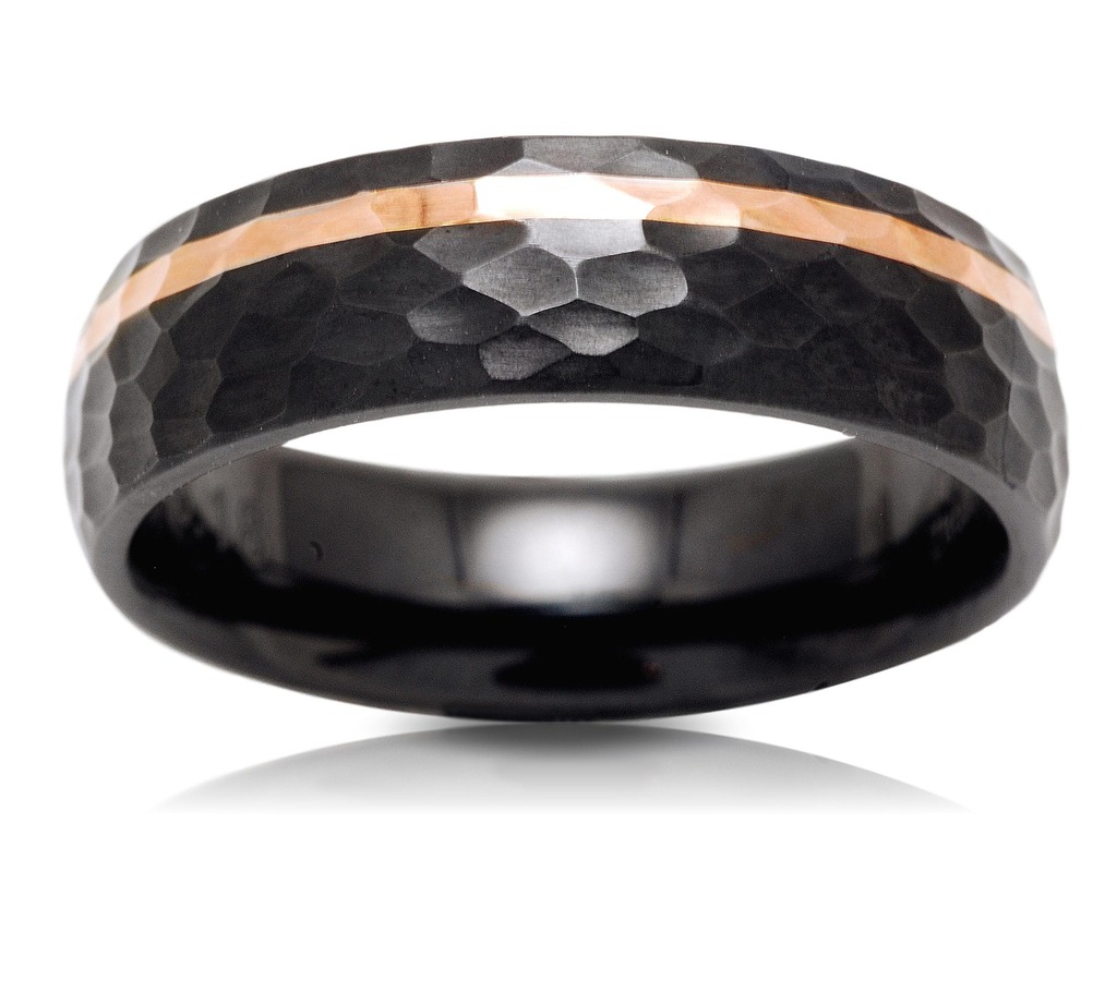 Men's Zirconium Wedding Band with Rose Gold Inlay