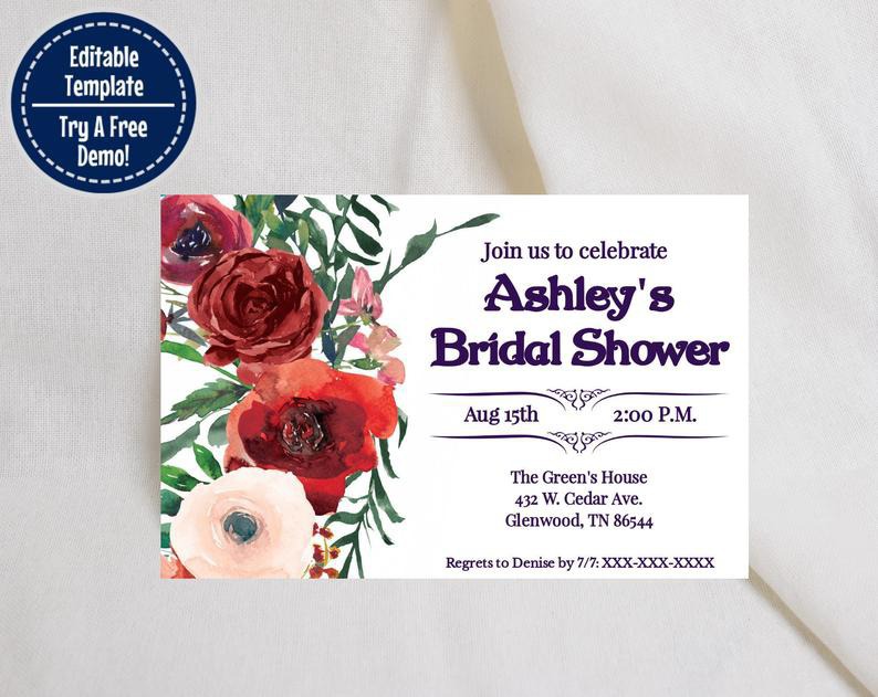 Crimson Red Affordable Bridal Shower Invitations