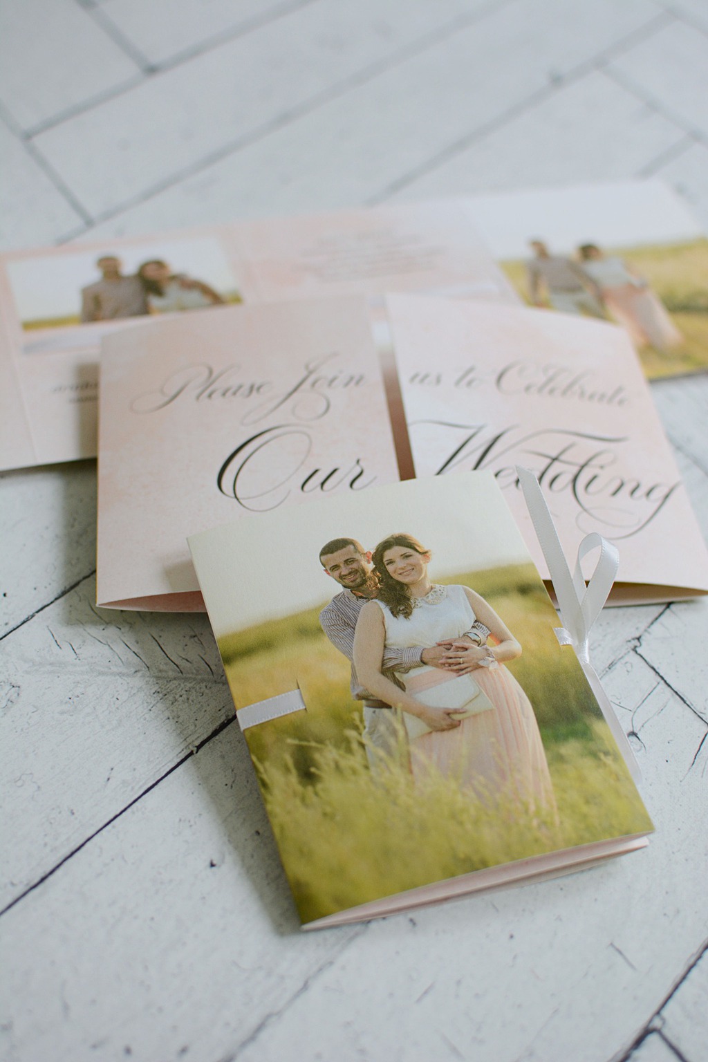 Simple Script Ribbon Booklet Wedding Invitation