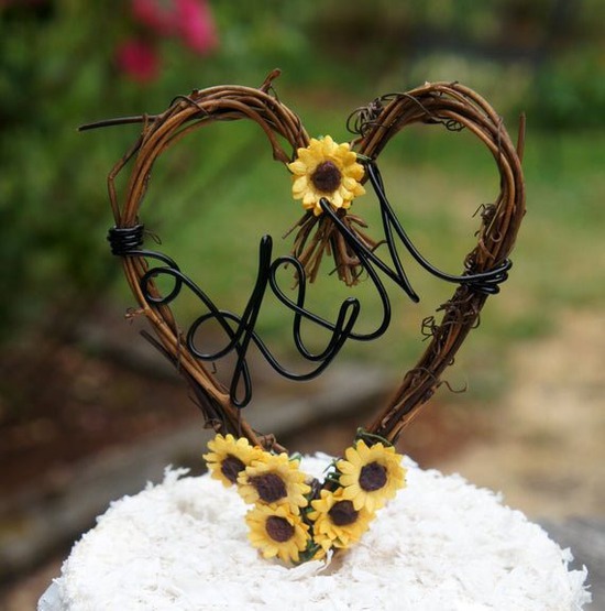 Custom Vine Sunflower Cake Topper In Your Own Initials