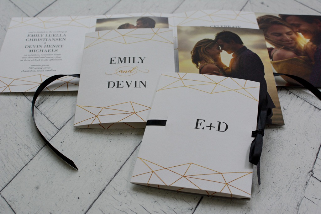 Sparkling Geo Ribbon Booklet Wedding Invitation