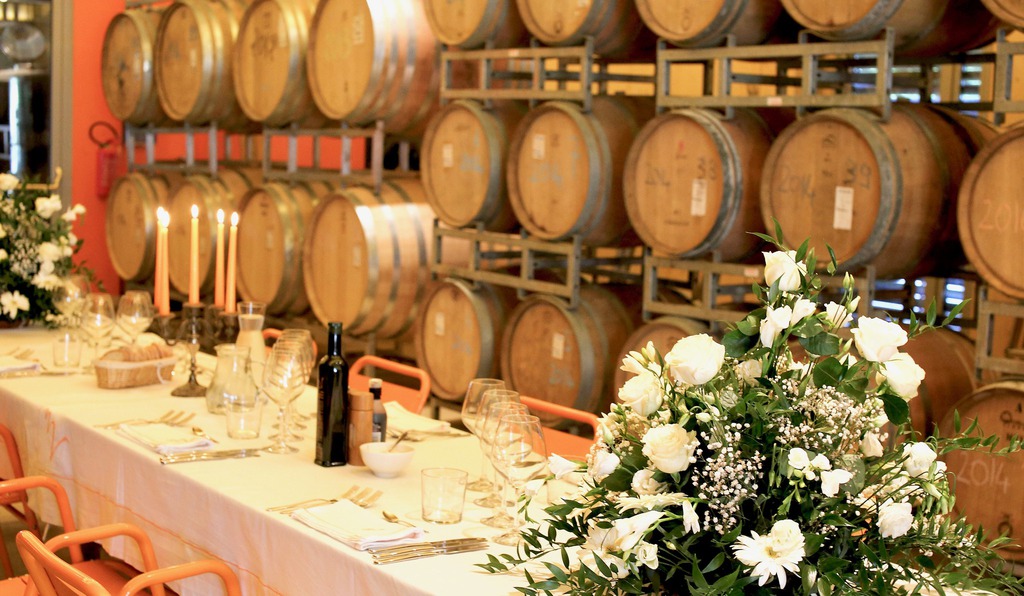 Reception in wine cellar
