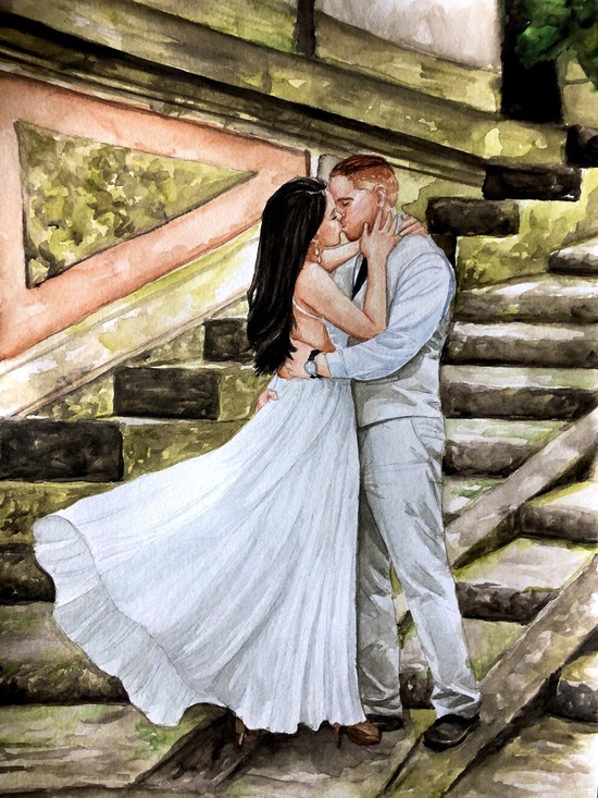 WATERCOLOR COUPLE PORTRAIT Custom painting, Engagement port