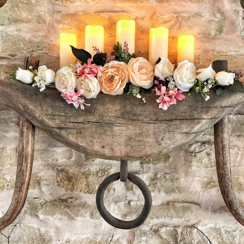 stone house wedding chapel oxen yoke with flowers and candles_22861