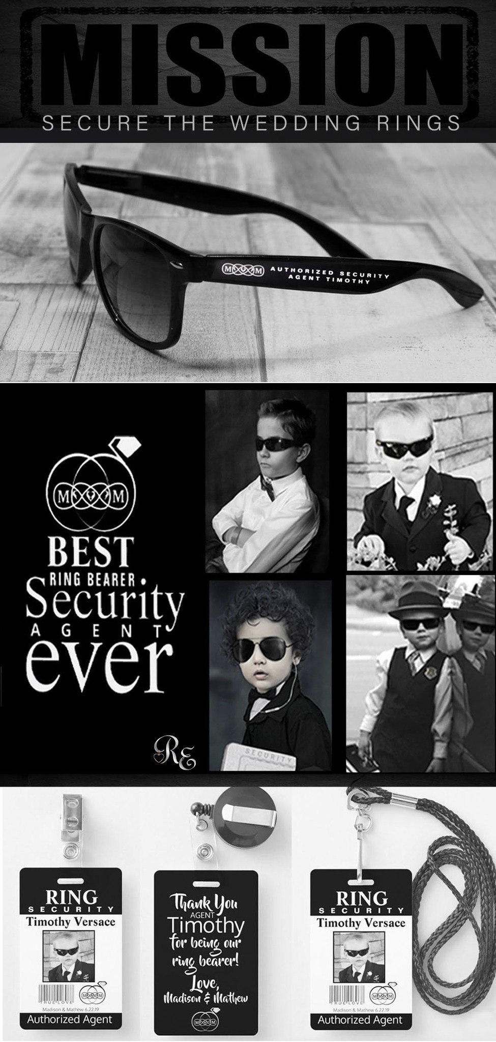 Ring Bearer Security Agent Badges & Sunglasses