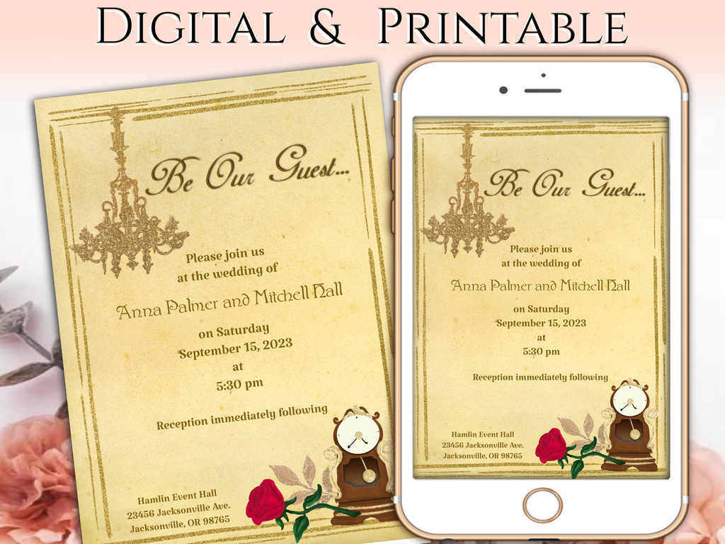 Beauty and the Beast Themed Wedding Invitation