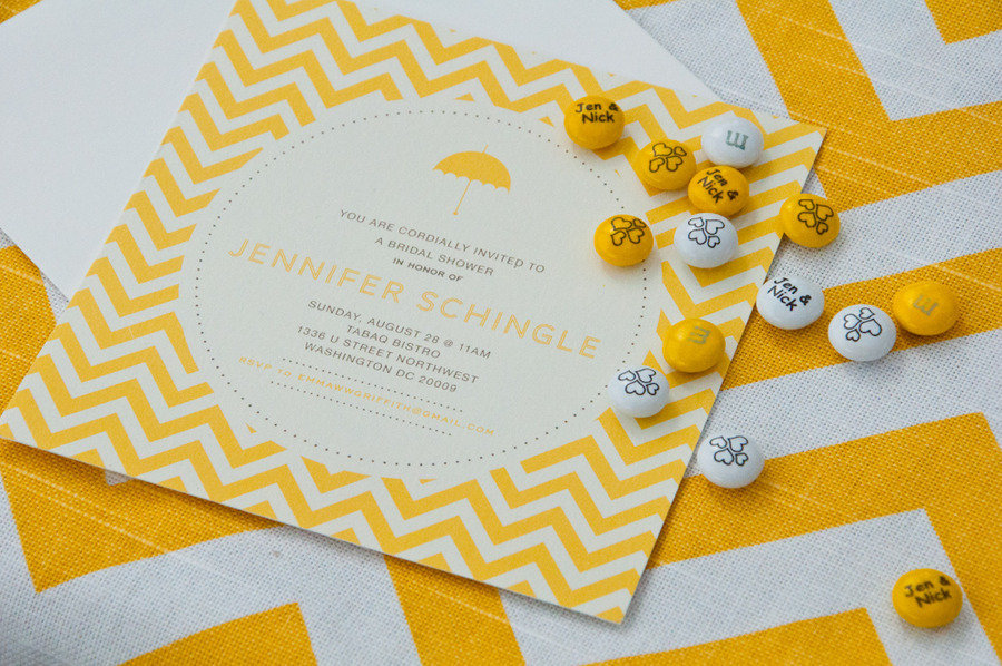 bridal shower wedding invitation yellow white modern