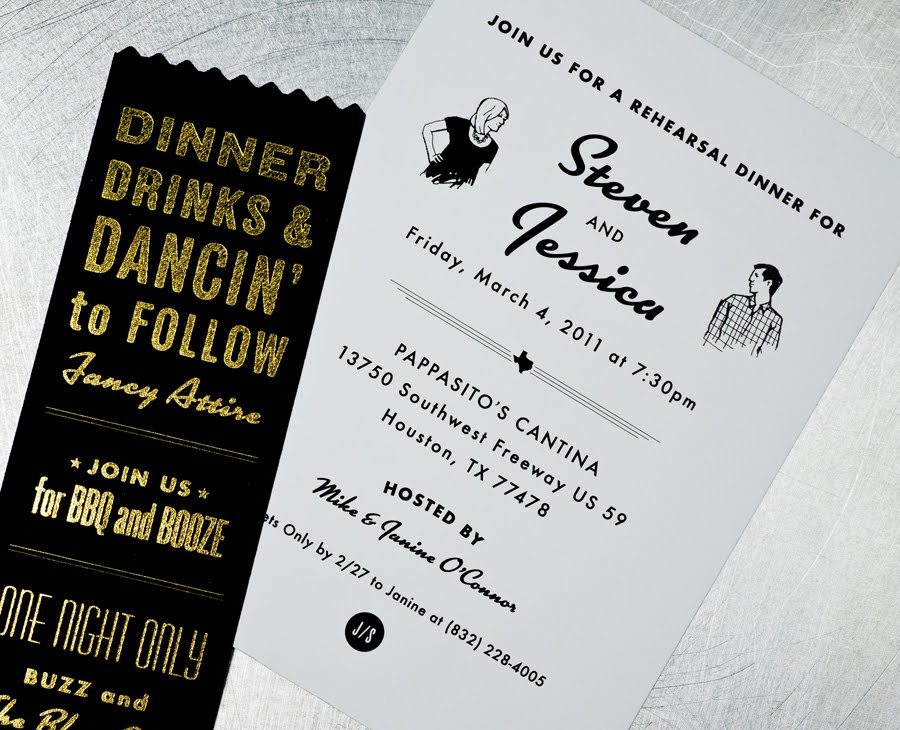 retro wedding invitations black white tan vintage inspired plaid 3
