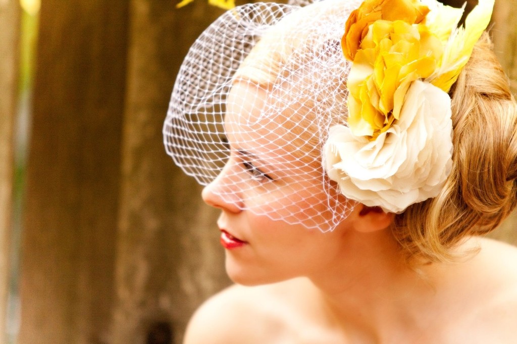 Wedding Hair Accessories Birdcage Veil Yellow Feathers Wedding Hair Accessories