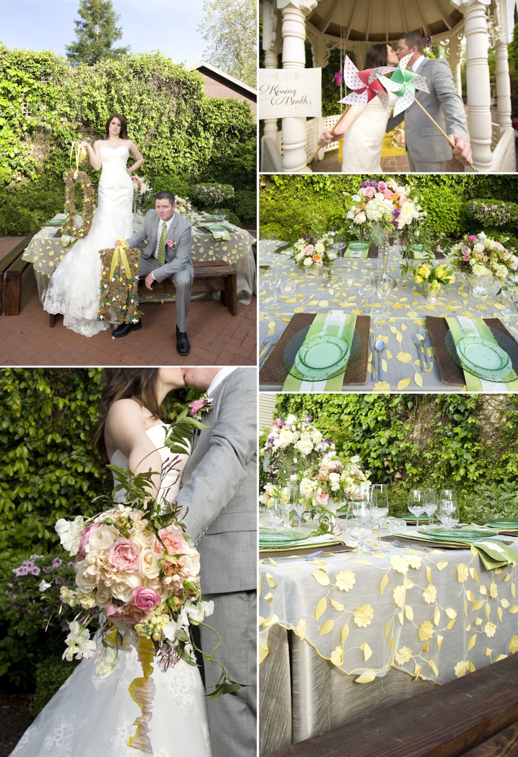 whimsical garden wedding green yellow romantic flowers bride groom