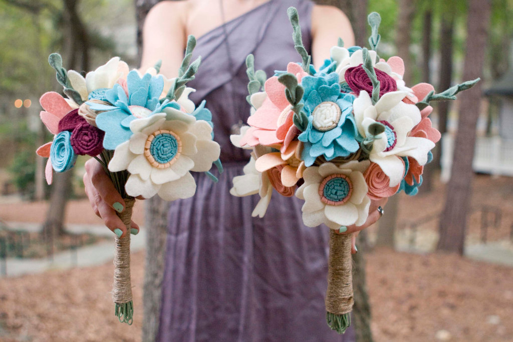 wedding flower alternatives bridal bouquets from Etsy ivory peach aqua