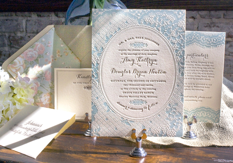 Ice Blue Ivory Wedding Invitations Letterpress 1