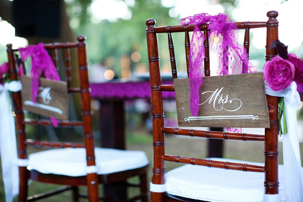 elegant outdoor wedding at winery in Malibu bride groom chairs