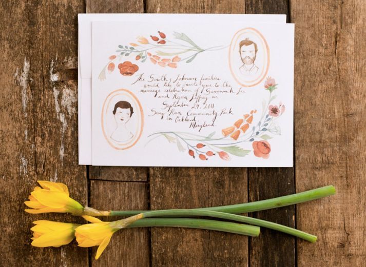 Fl Portrait Hand Drawn Wedding Invitations Ilrated Fl Portrait Hand Drawn Wedding Invitations