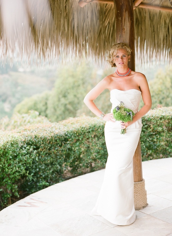 classic beach bride mermaid wedding dress statement necklace