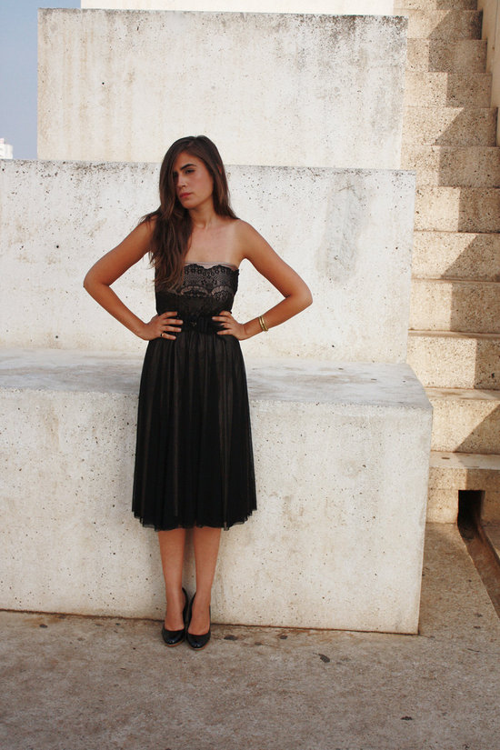 Daring Black Bridesmaid Dress with Peekaboo Lace