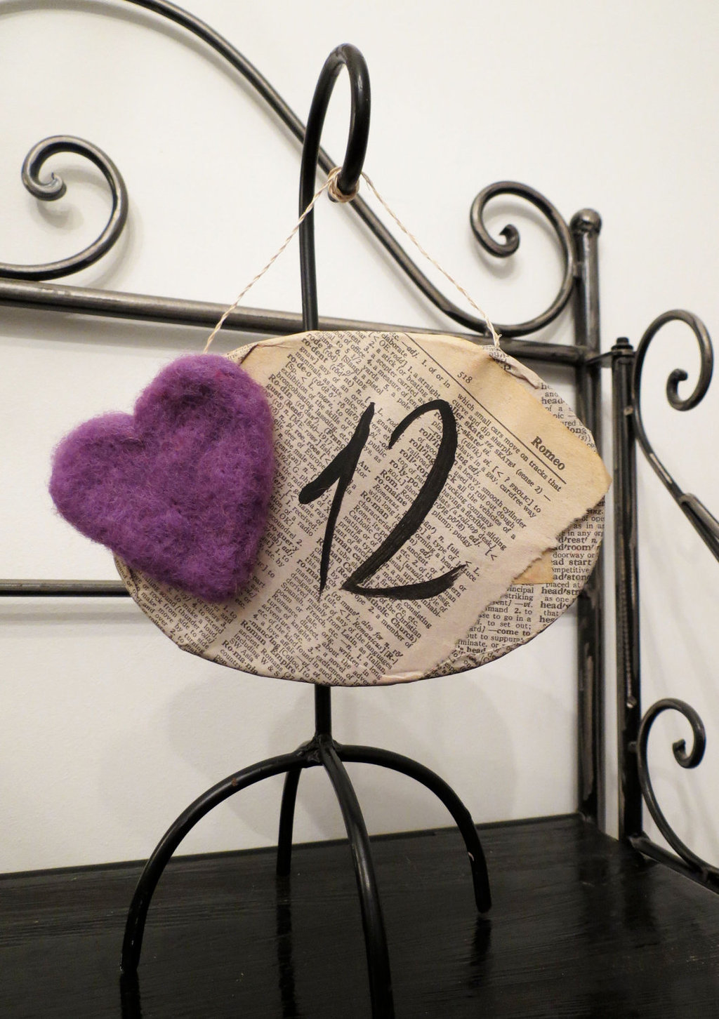 vintage inspired wedding table number purple heart