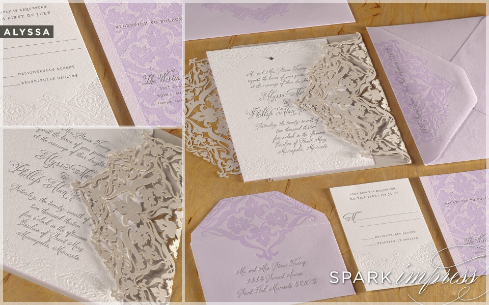 Modern Wedding Invitations In Lilac White Lace Lilac Purple Wedding Invitation
