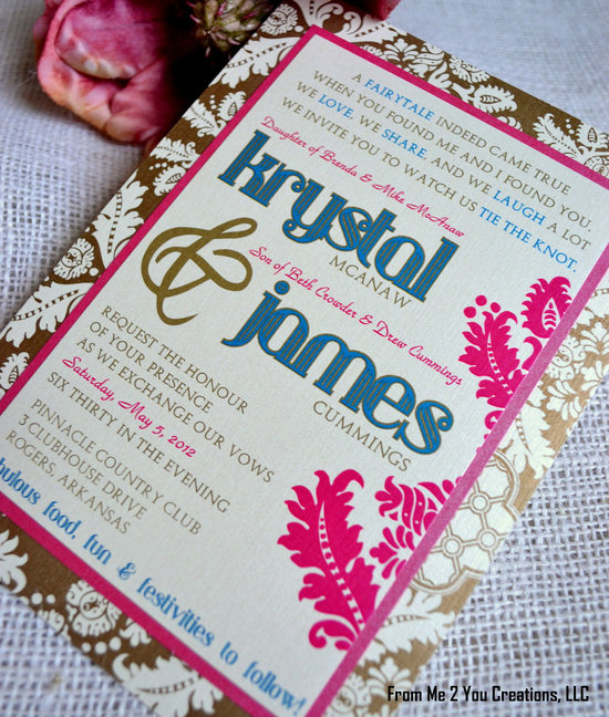 fuchsia gold blue wedding invitations unique wedding stationery