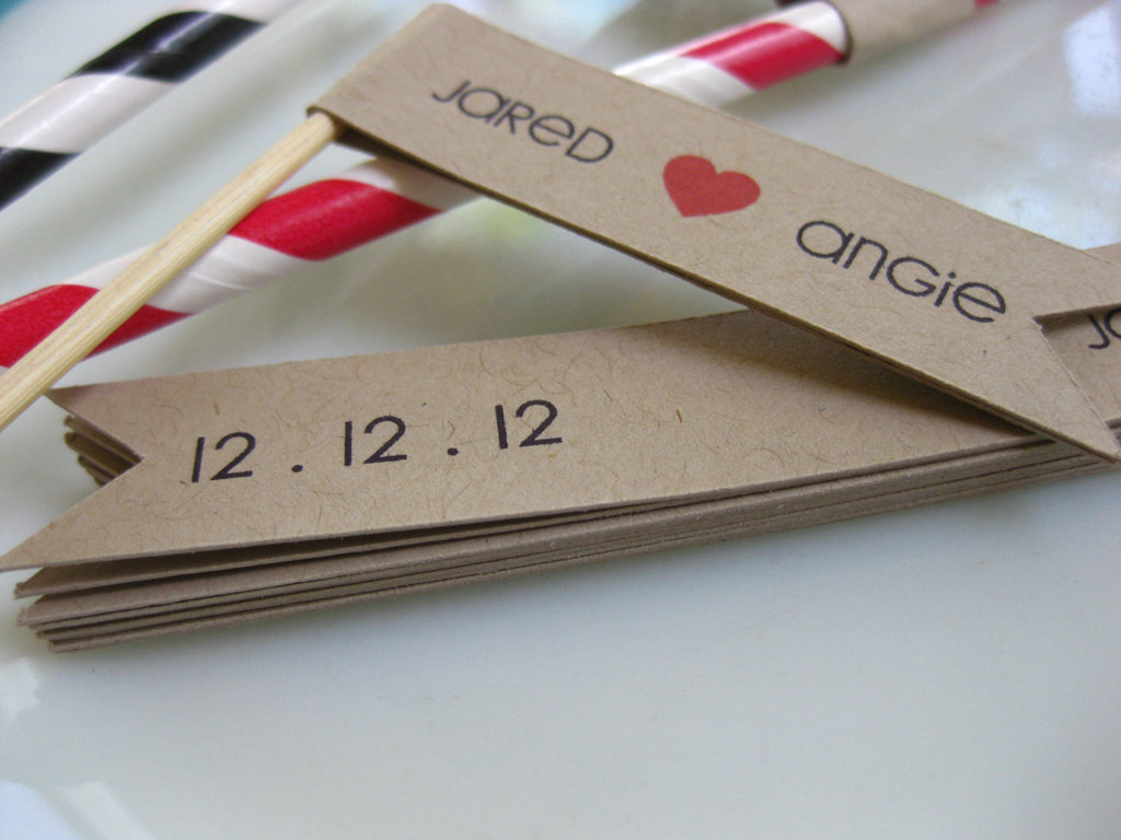 handmade wedding stationery decor using kraft paper Etsy weddings drink stirs black red