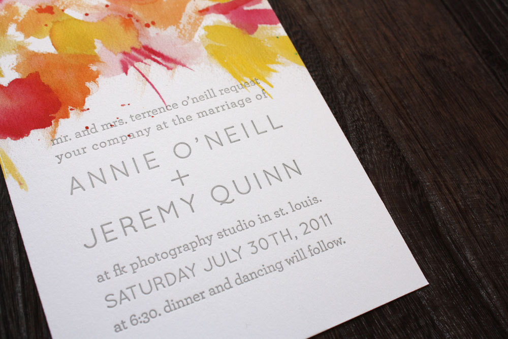 watercolor wedding invitations from Etsy letterpress yellow red orange