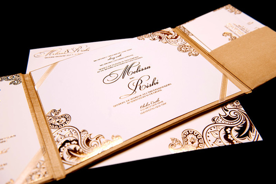 gold white wedding invitations foil stamped