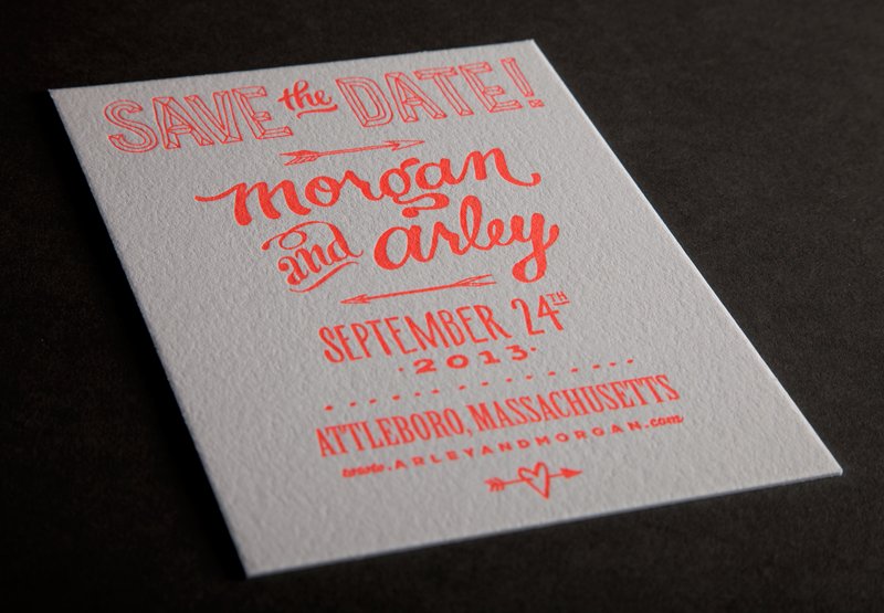 ladyfingers letterpress wedding invitations stationery ecru neon orange